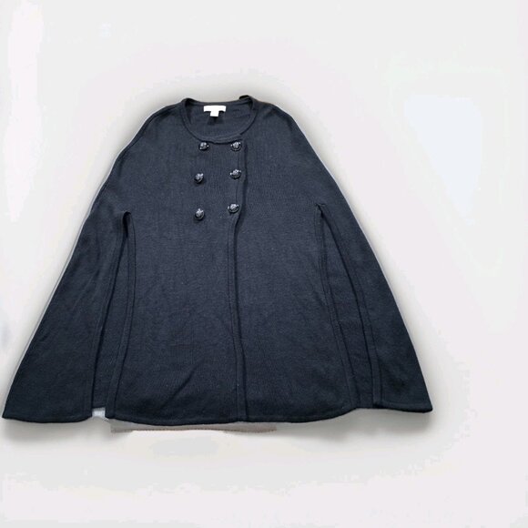 Banana Republic Merino Wool Cape XS Black Buttons Oversized Slouchy Goth Witchy - Picture 4 of 13